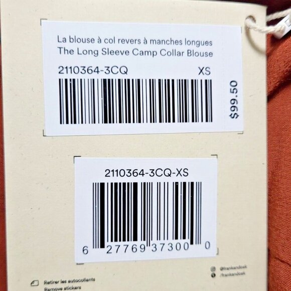 Frank And Oak Women's Size XS Long Sleeve Camp Collar Blouse - Picture 9 of 9